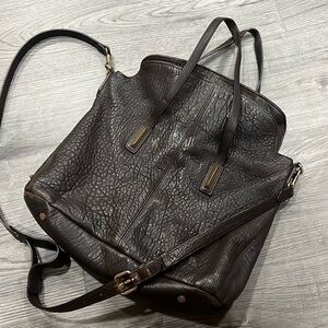 $545 ELIZABETH and JAMES Raisin Leather Pyramid Lambskin Satchel Bag Purse